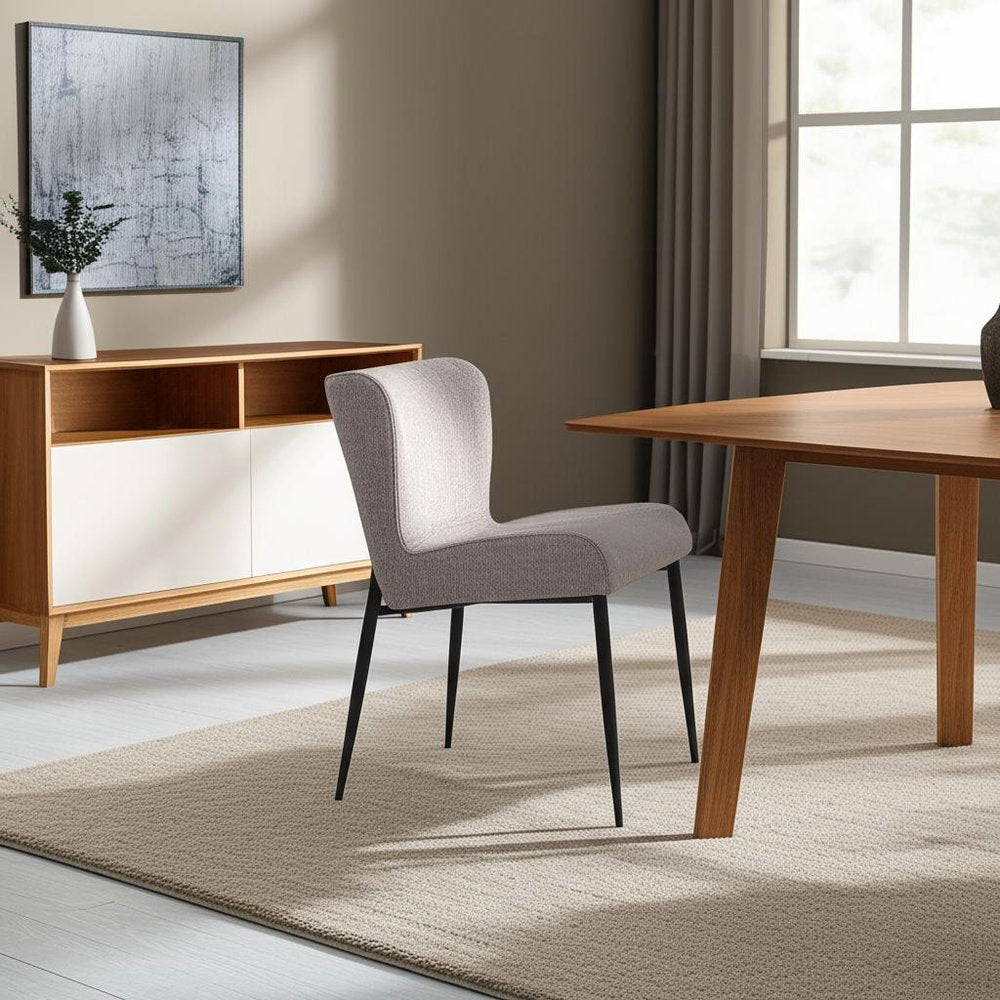 Gray and Black Upholstered Fabric and Metal Wing Back Dining Side Chair