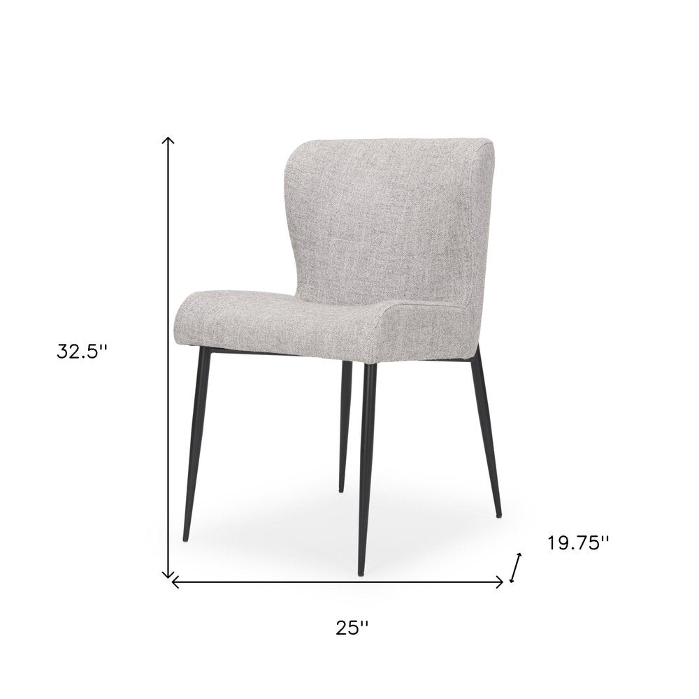 Gray and Black Upholstered Fabric and Metal Wing Back Dining Side Chair