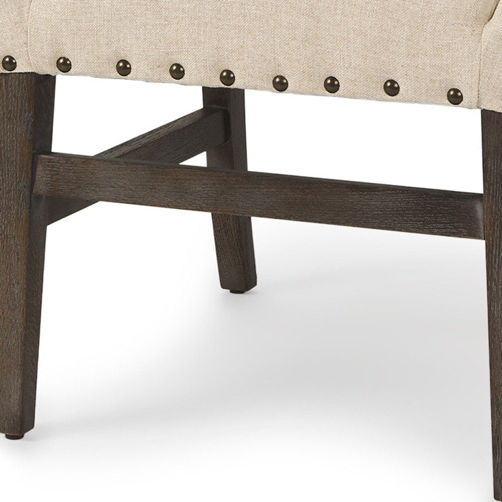 Cream and Brown Upholstered Linen and Solid Wood Dining Side Chair