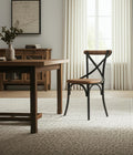 Set of Two Light Brown and Black Solid Wood Cross Back Dining Side Chairs