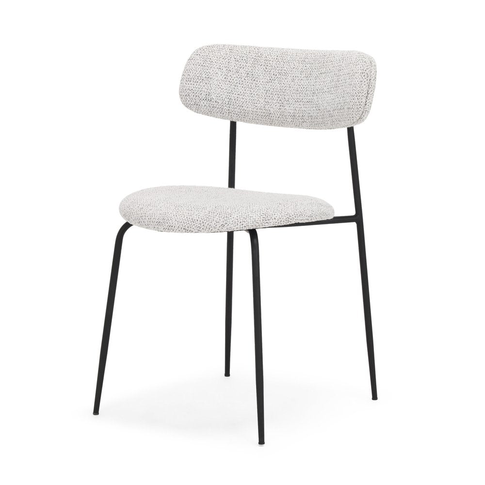 Set of Two Gray and Black Wool Linen and Upholstery Open Back Dining Side Chairs