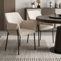 Set of Two Beige and Black Fabric Dining Arm Chairs