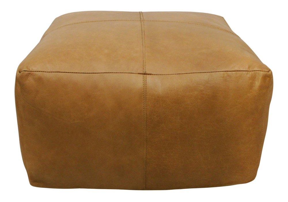 Tan Genuine Leather Pouf Ottoman - 22-inch