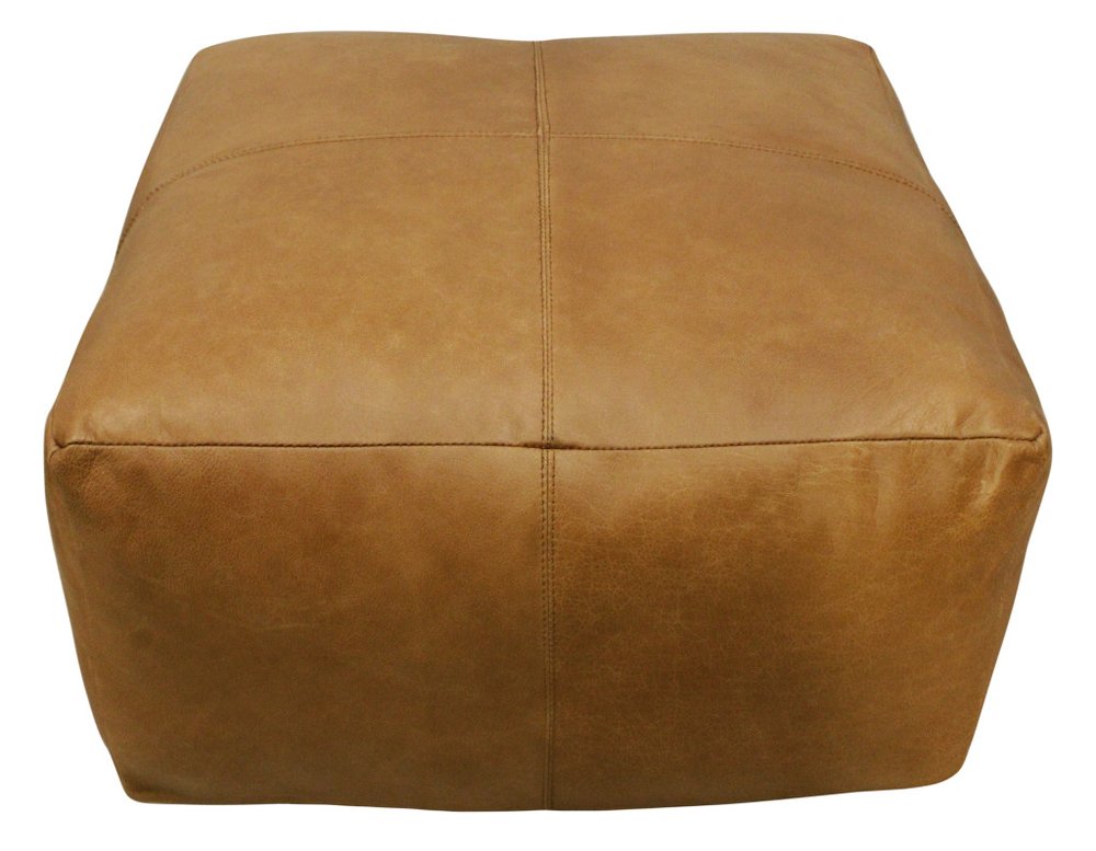 Tan Genuine Leather Pouf Ottoman - 22-inch