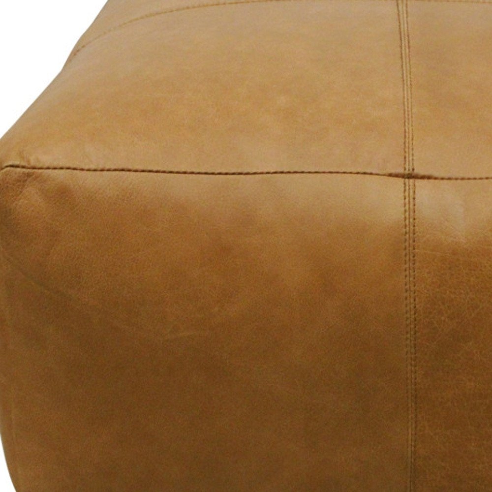 Tan Genuine Leather Pouf Ottoman - 22-inch
