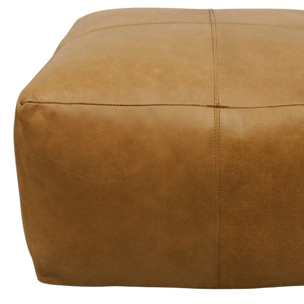 Tan Genuine Leather Pouf Ottoman - 22-inch