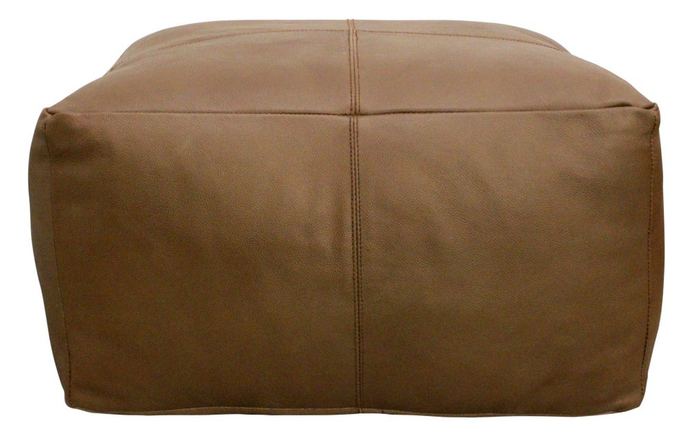 Brown Genuine Leather Pouf Ottoman - 22-inch