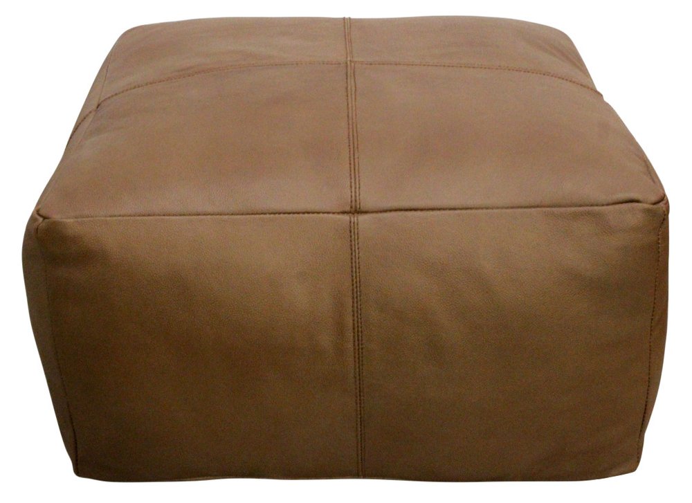 Brown Genuine Leather Pouf Ottoman - 22-inch