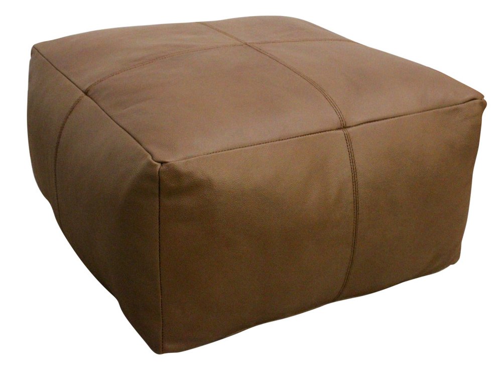 Brown Genuine Leather Pouf Ottoman - 22-inch