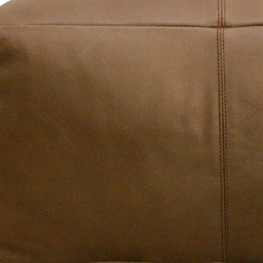 Brown Genuine Leather Pouf Ottoman - 22-inch
