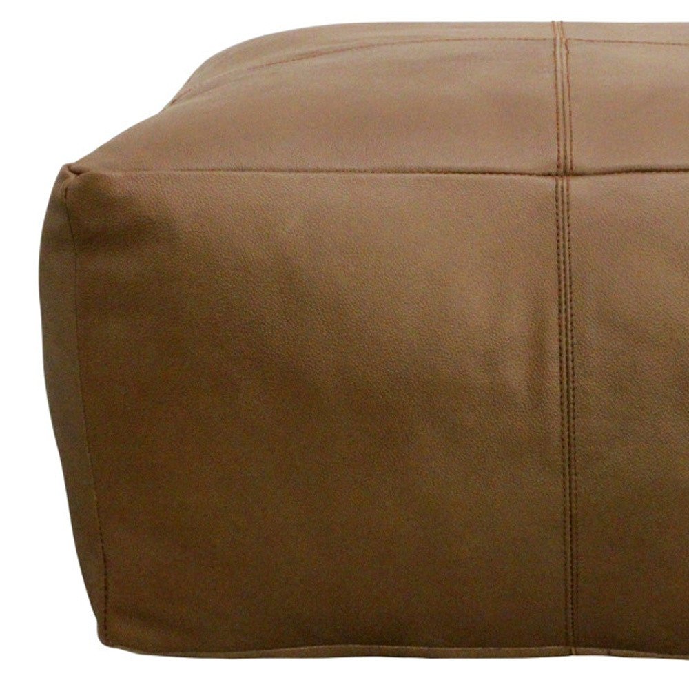 Brown Genuine Leather Pouf Ottoman - 22-inch