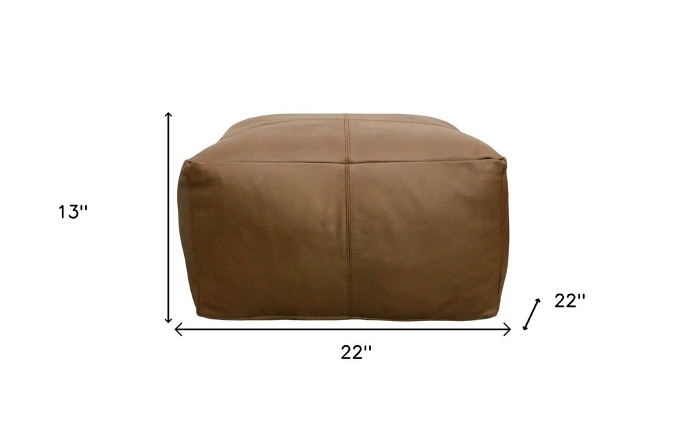 Brown Genuine Leather Pouf Ottoman - 22-inch
