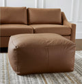 Brown Genuine Leather Pouf Ottoman - 22-inch