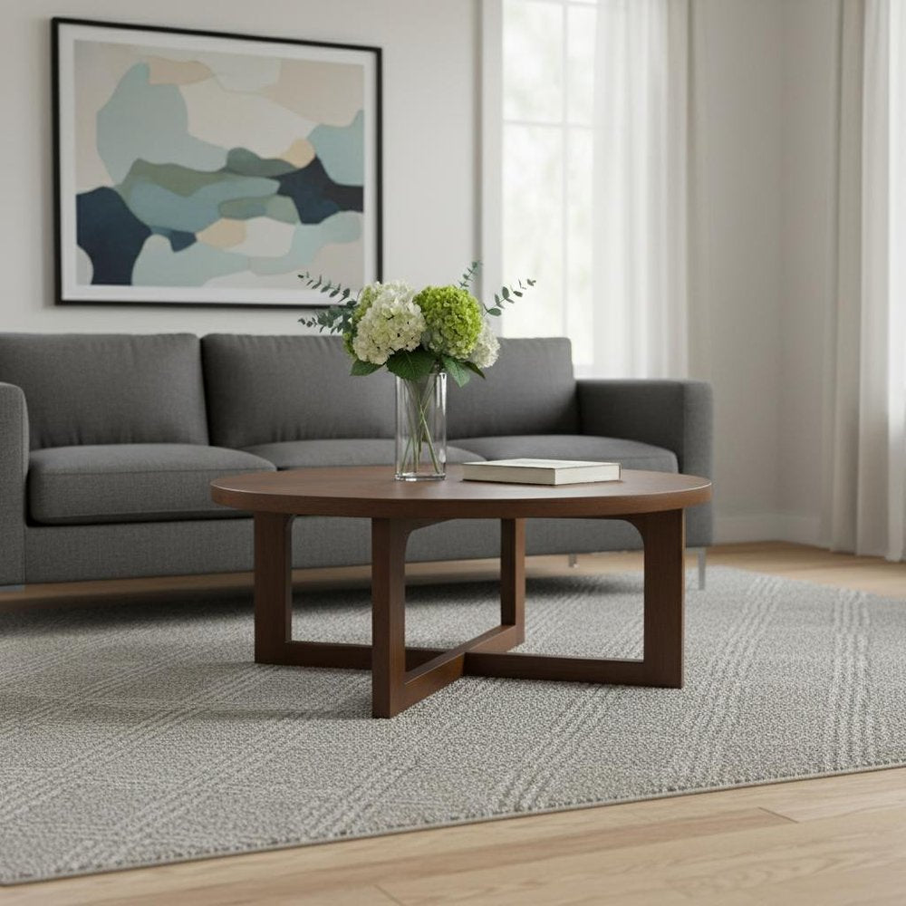 Brown Solid Wood Round Cross Legs Coffee Table - 36-inch