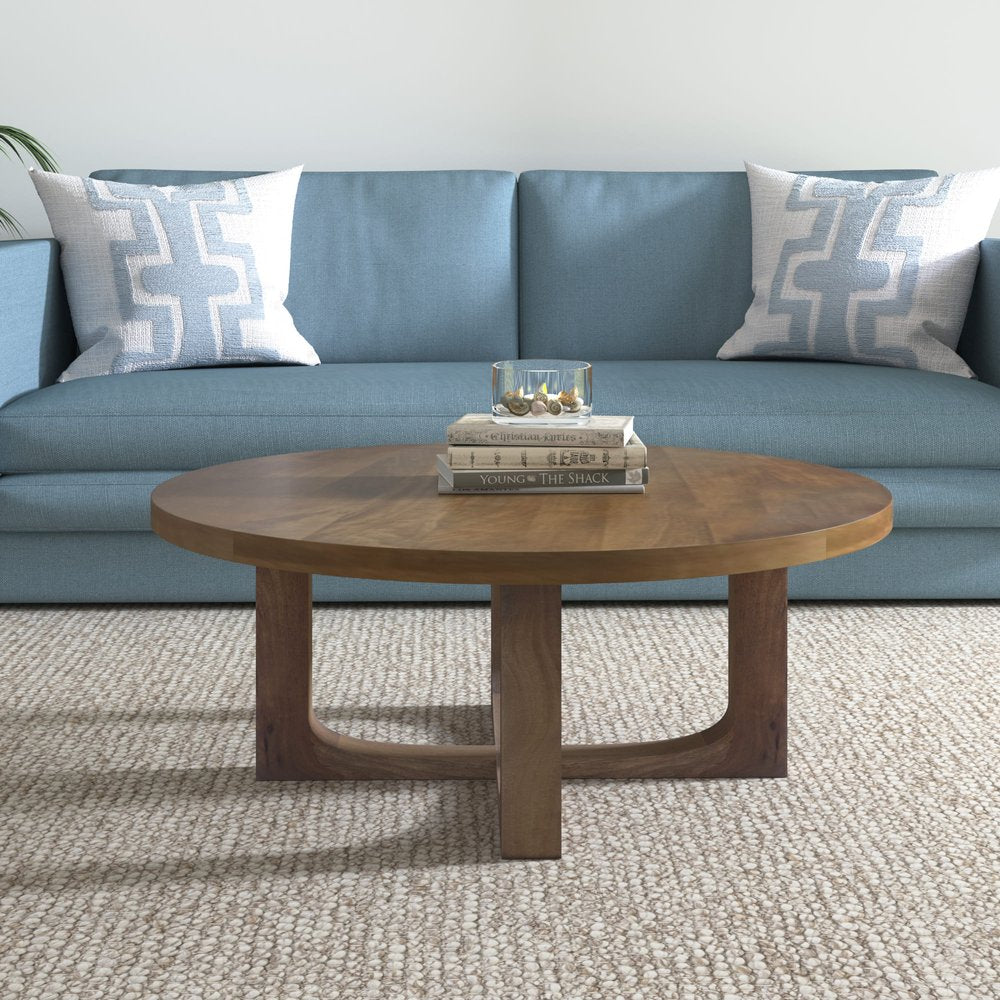 Brown Solid Wood Round Cross Legs Coffee Table - 36-inch