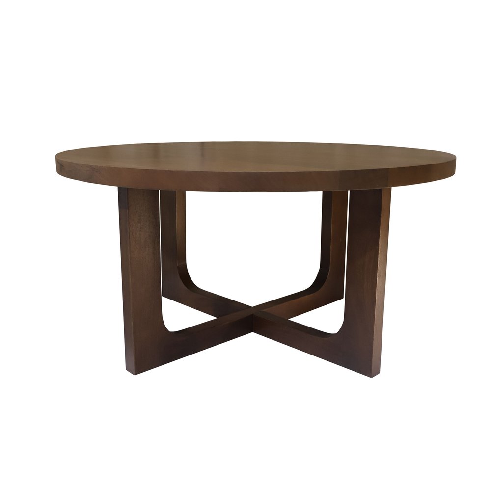 Brown Solid Wood Round Cross Legs Coffee Table - 36-inch