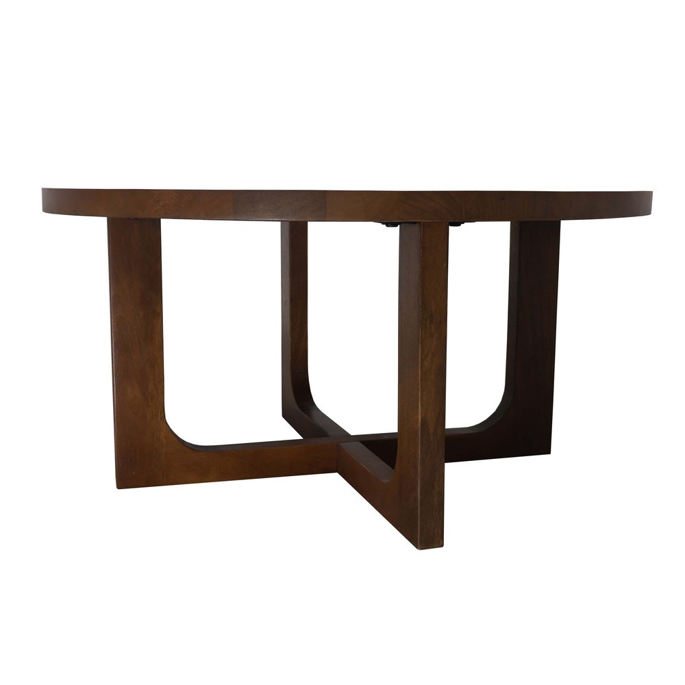 Brown Solid Wood Round Cross Legs Coffee Table - 36-inch