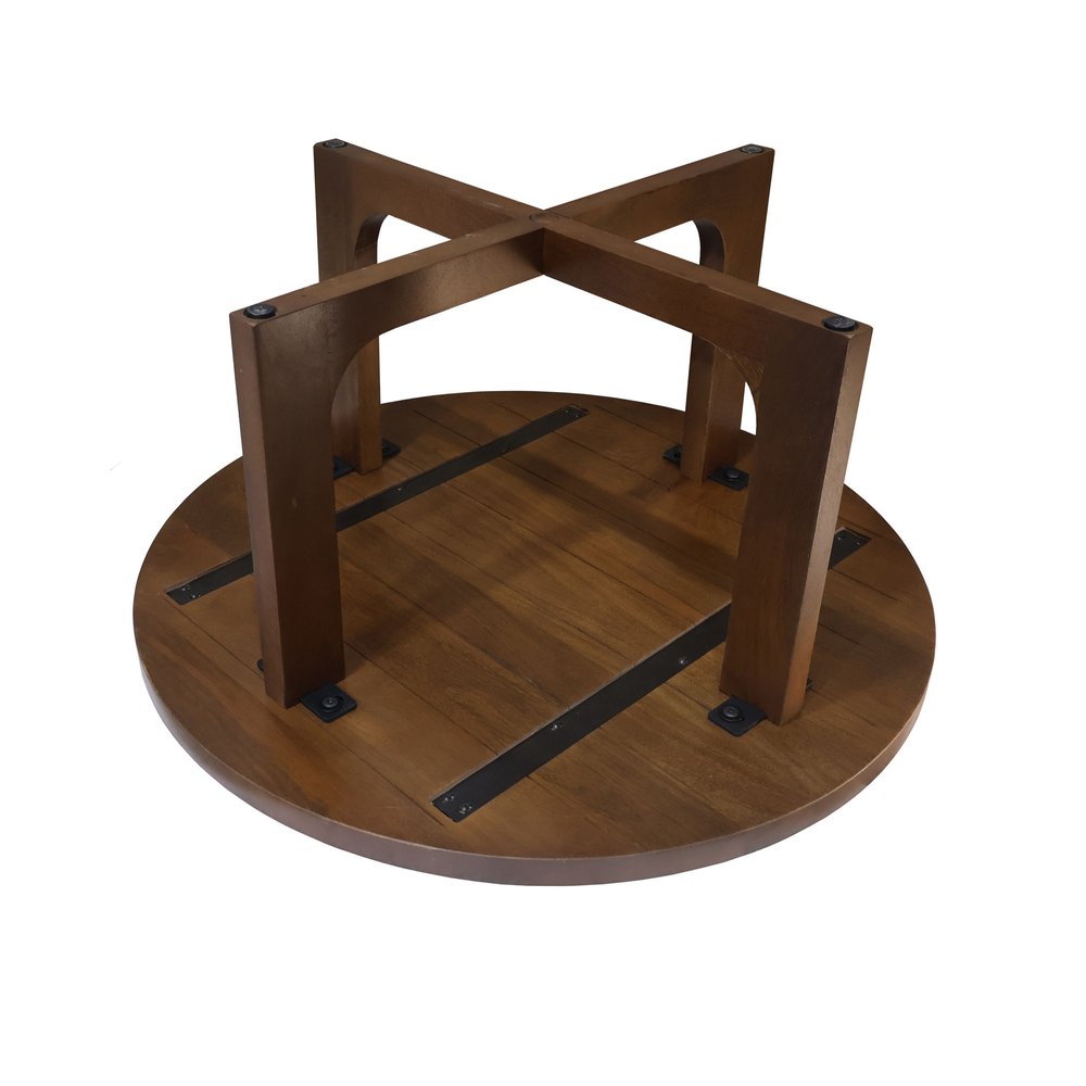 Brown Solid Wood Round Cross Legs Coffee Table - 36-inch