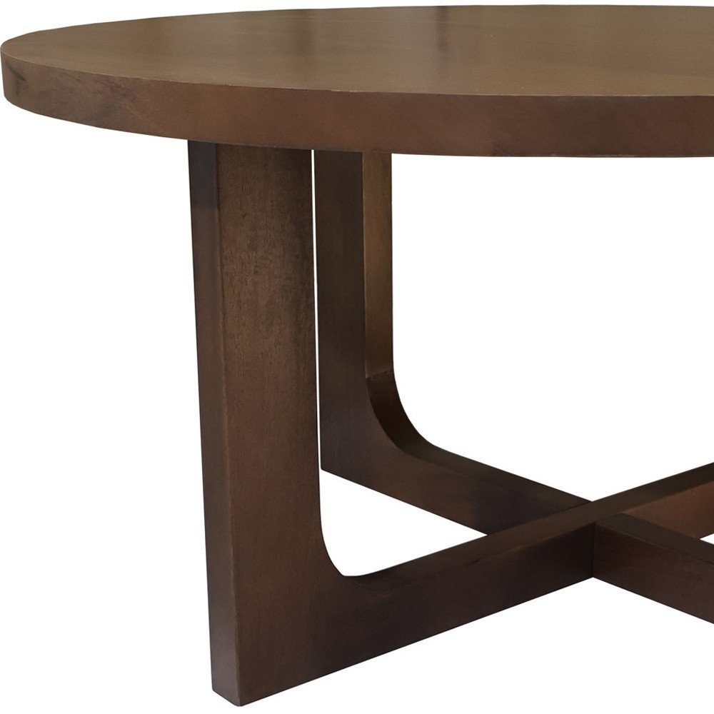 Brown Solid Wood Round Cross Legs Coffee Table - 36-inch