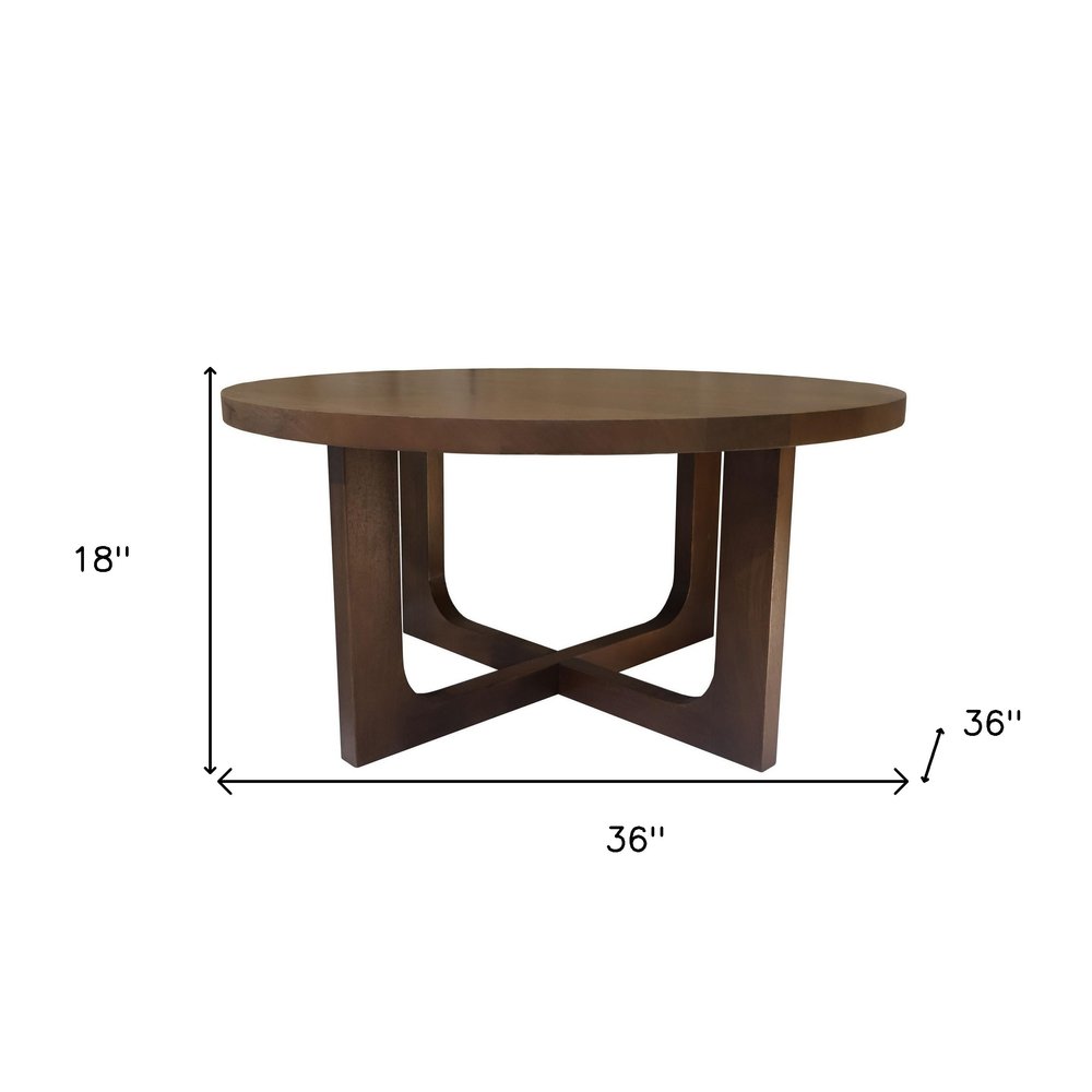 Brown Solid Wood Round Cross Legs Coffee Table - 36-inch