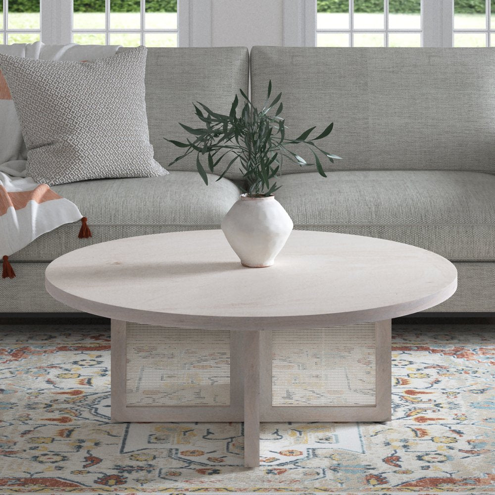 White Solid Wood Round Cross Legs Coffee Table - 36-inch