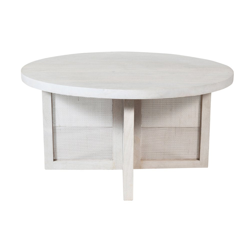 White Solid Wood Round Cross Legs Coffee Table - 36-inch