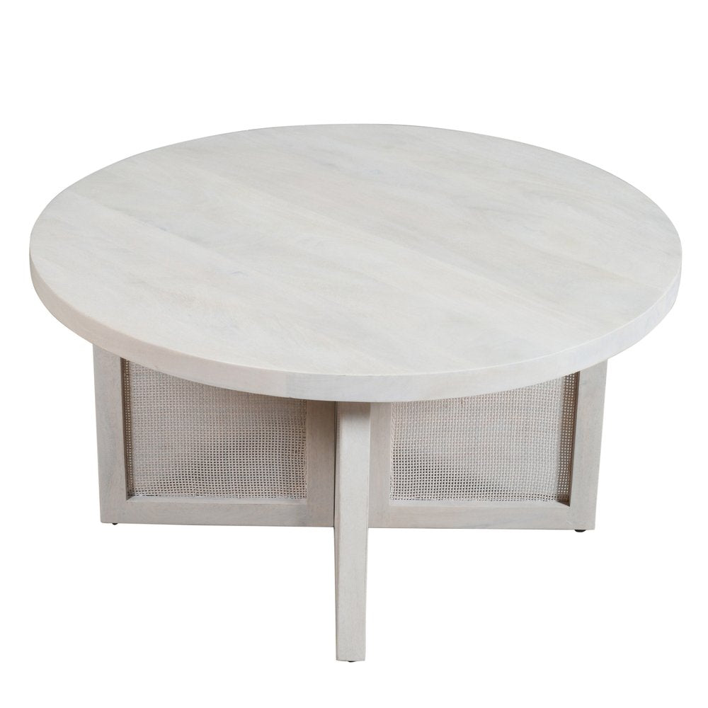 White Solid Wood Round Cross Legs Coffee Table - 36-inch