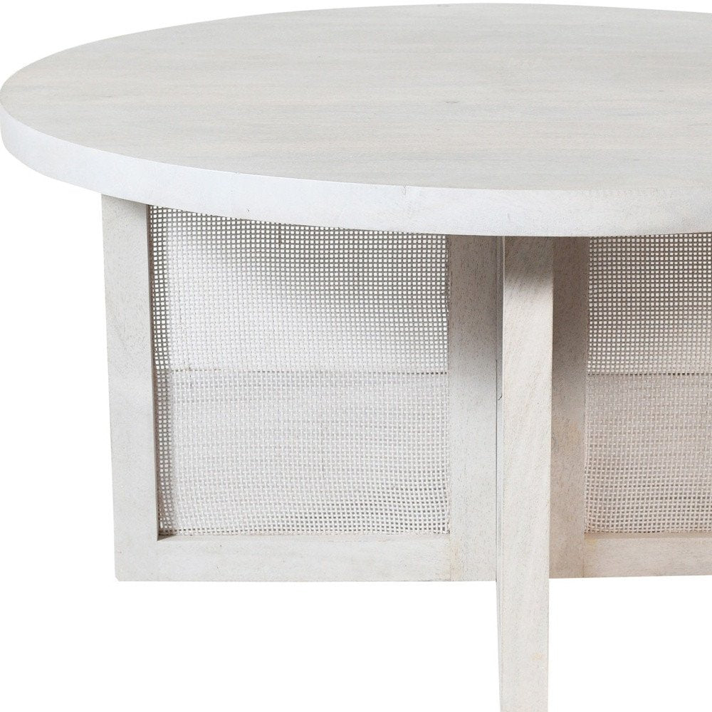 White Solid Wood Round Cross Legs Coffee Table - 36-inch