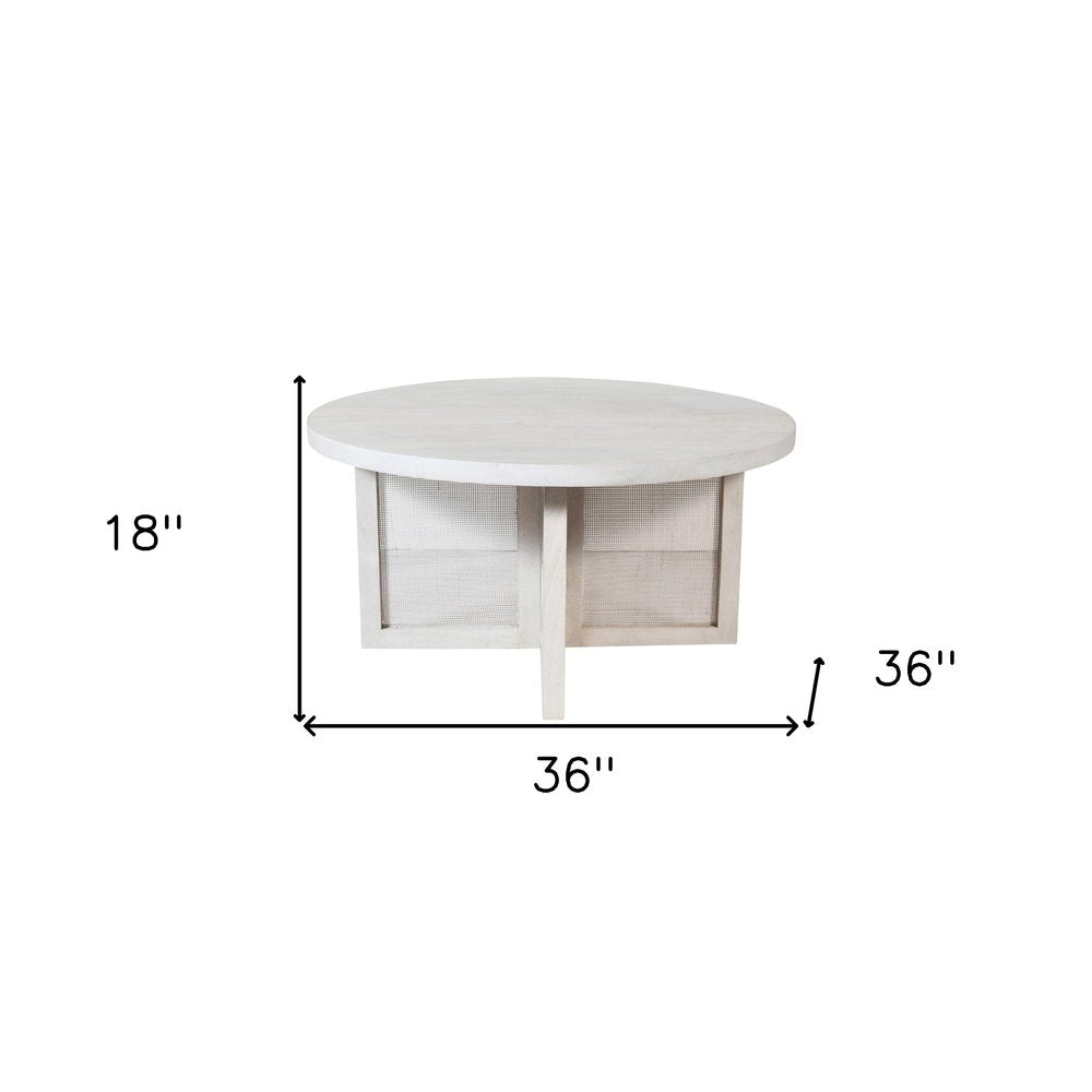 White Solid Wood Round Cross Legs Coffee Table - 36-inch
