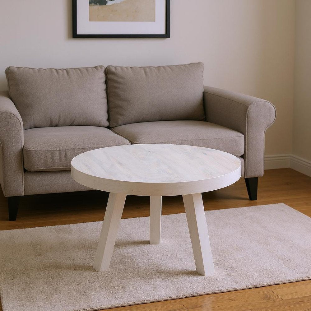 White Solid Wood Round Cross Legs Coffee Table - 36-inch