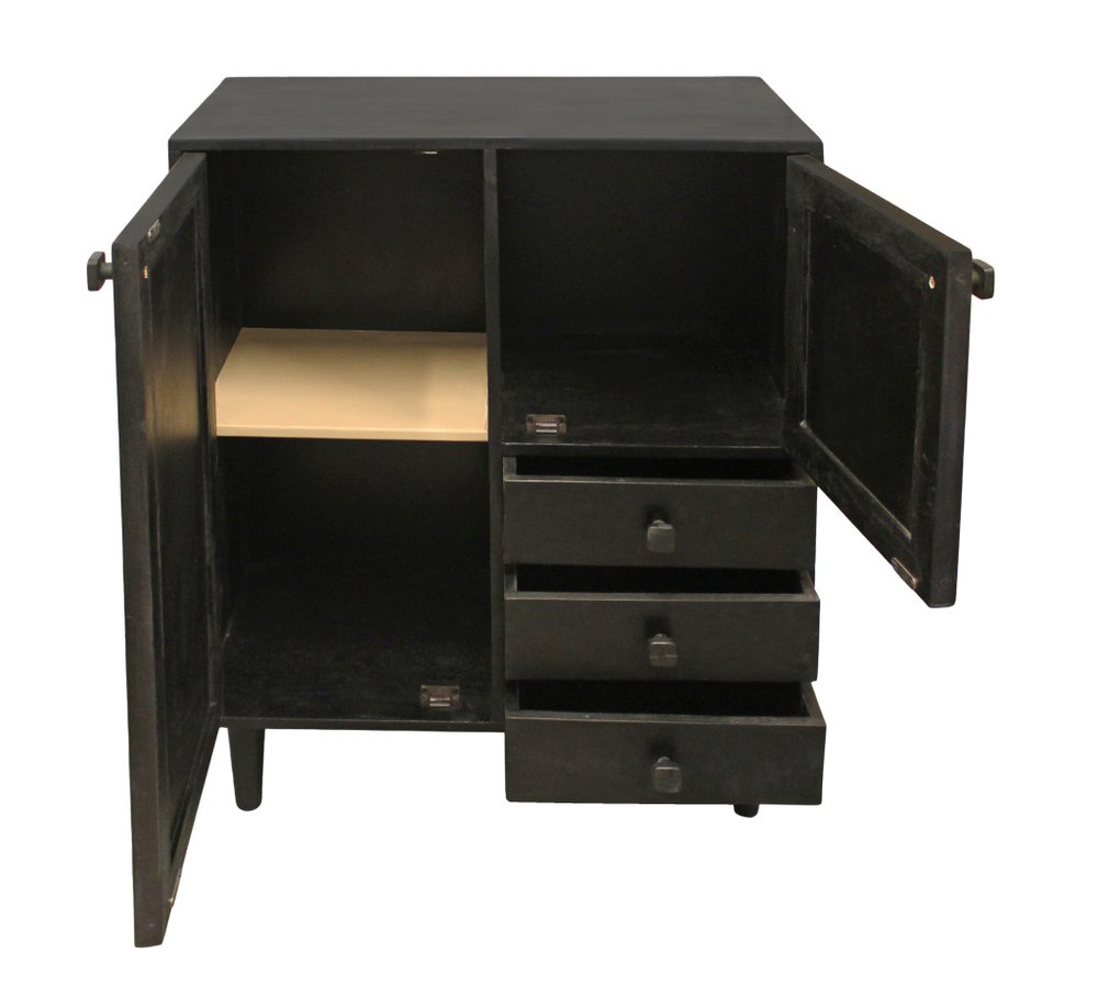 Black Distressed Solid Wood Three Drawer Sideboard with Two Doors - 32-inch