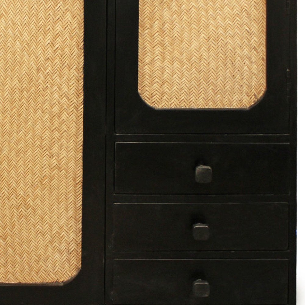 Black Distressed Solid Wood Three Drawer Sideboard with Two Doors - 32-inch