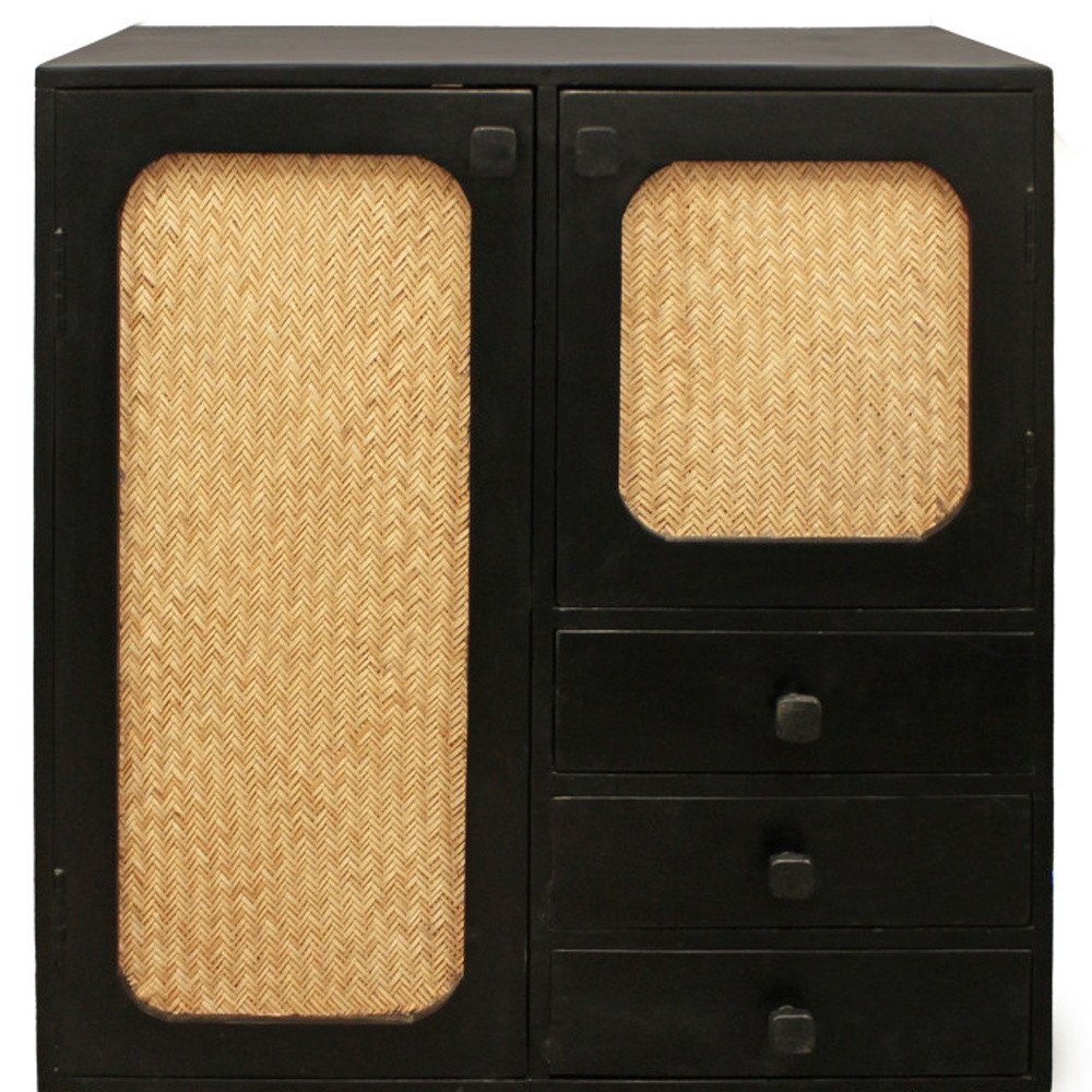 Black Distressed Solid Wood Three Drawer Sideboard with Two Doors - 32-inch
