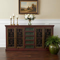 Red Distressed Solid Wood Five Drawer Buffet Table with Four Doors - 82-inch