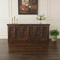 Red Distressed Solid Wood Carved Scrollwork Buffet Table with Six Doors