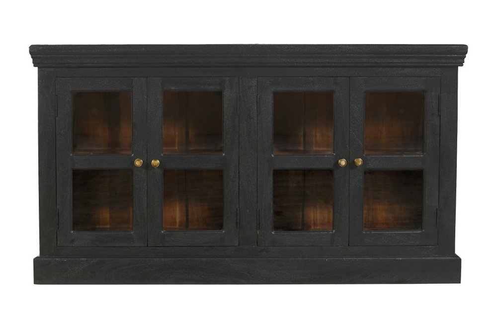 Charcoal Distressed Solid Wood Sideboard with Four Glass Doors - 62-inch