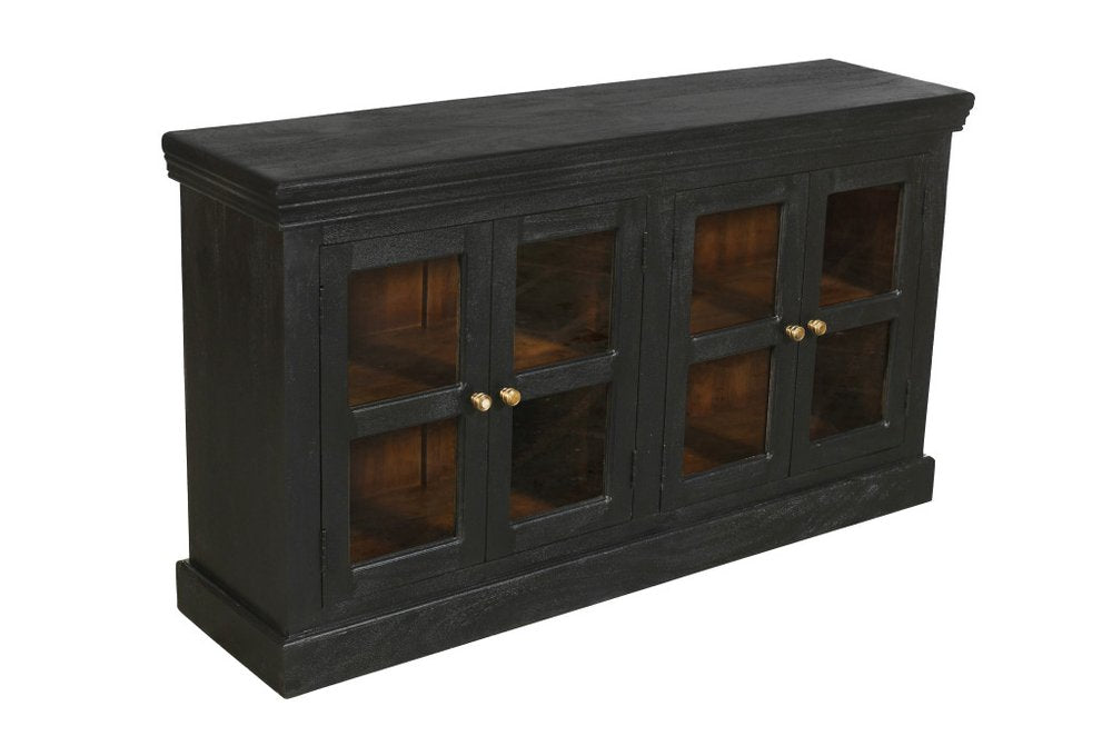 Charcoal Distressed Solid Wood Sideboard with Four Glass Doors - 62-inch