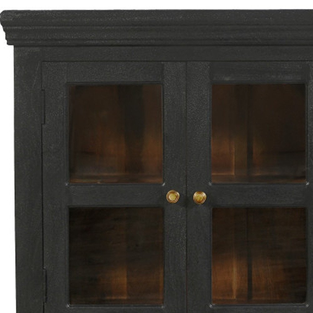 Charcoal Distressed Solid Wood Sideboard with Four Glass Doors - 62-inch
