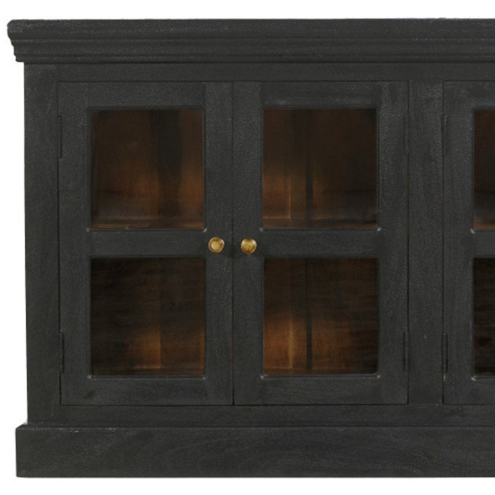 Charcoal Distressed Solid Wood Sideboard with Four Glass Doors - 62-inch