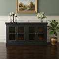 Charcoal Distressed Solid Wood Sideboard with Four Glass Doors - 62-inch