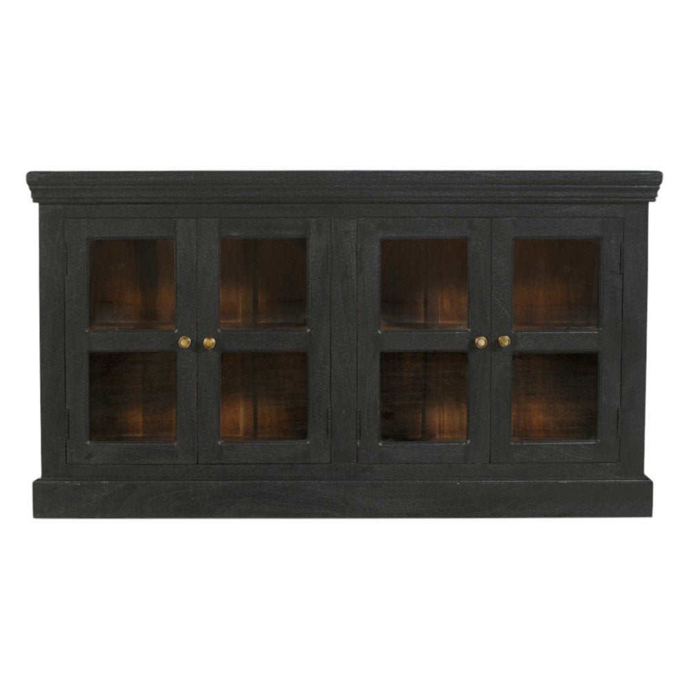 Charcoal Distressed Solid Wood Sideboard with Four Glass Doors - 62-inch