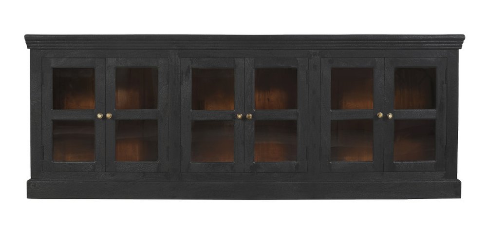 Charcoal Distressed Solid Wood Sideboard with Six Glass Doors - 93-inch