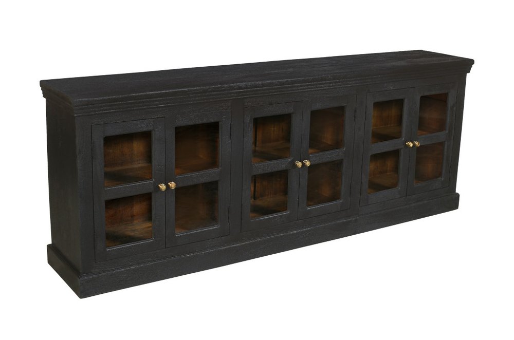 Charcoal Distressed Solid Wood Sideboard with Six Glass Doors - 93-inch