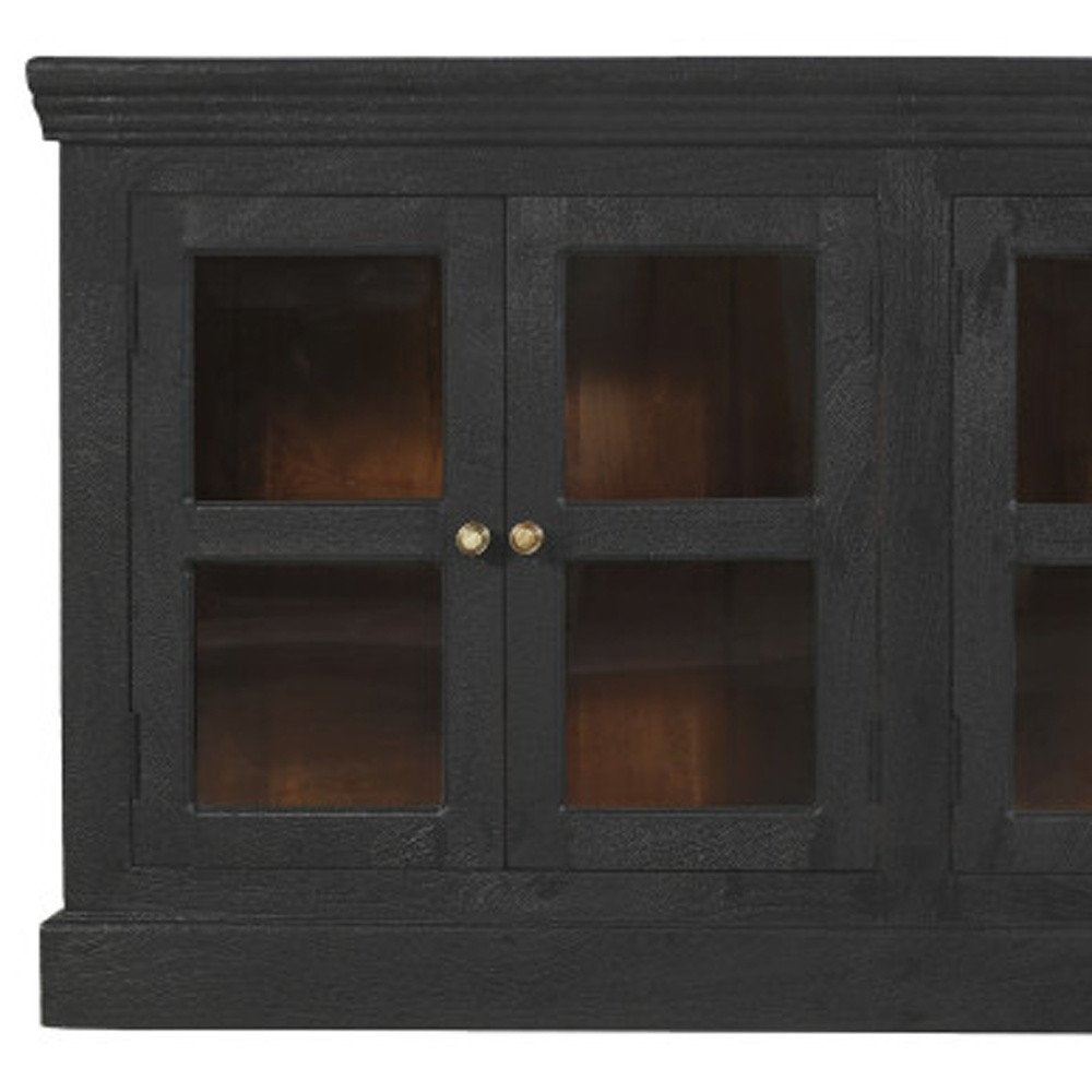 Charcoal Distressed Solid Wood Sideboard with Six Glass Doors - 93-inch