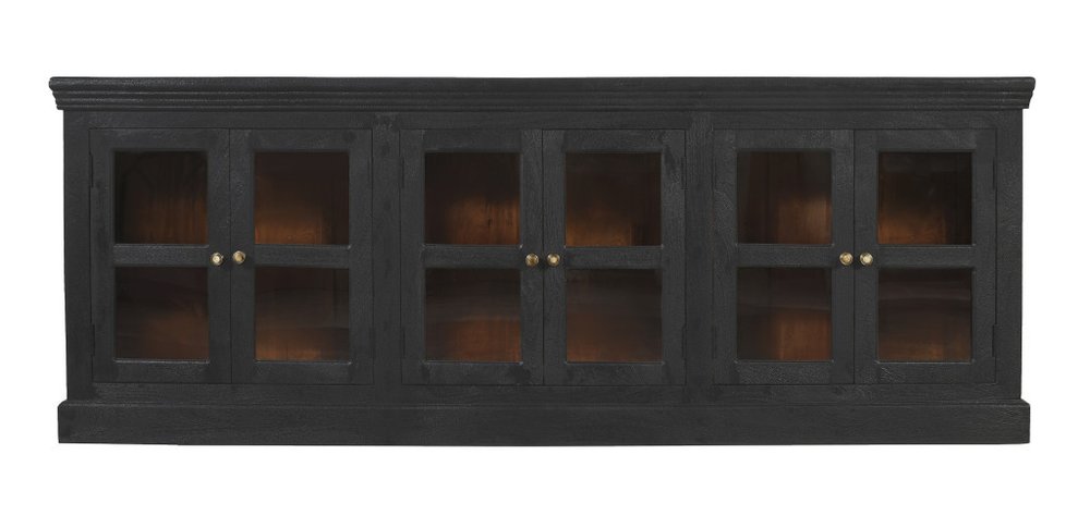 Charcoal Distressed Solid Wood Sideboard with Six Glass Doors - 93-inch