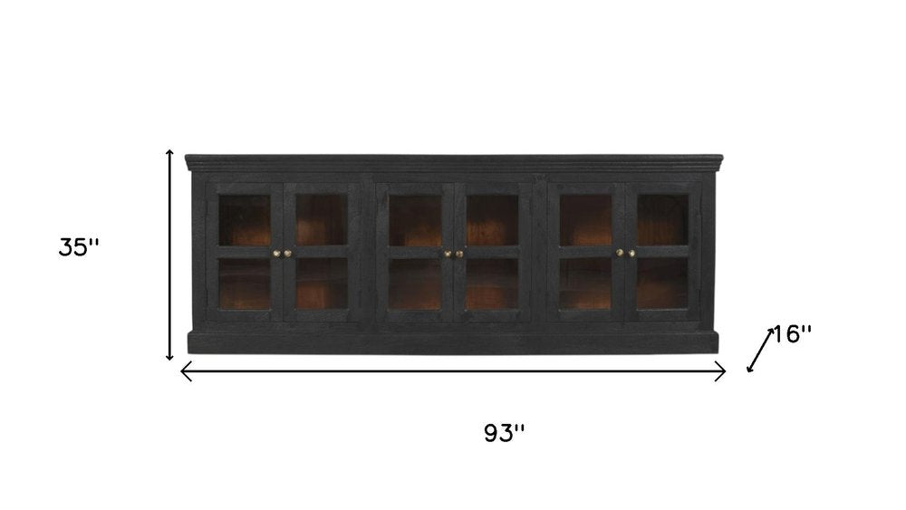 Charcoal Distressed Solid Wood Sideboard with Six Glass Doors - 93-inch