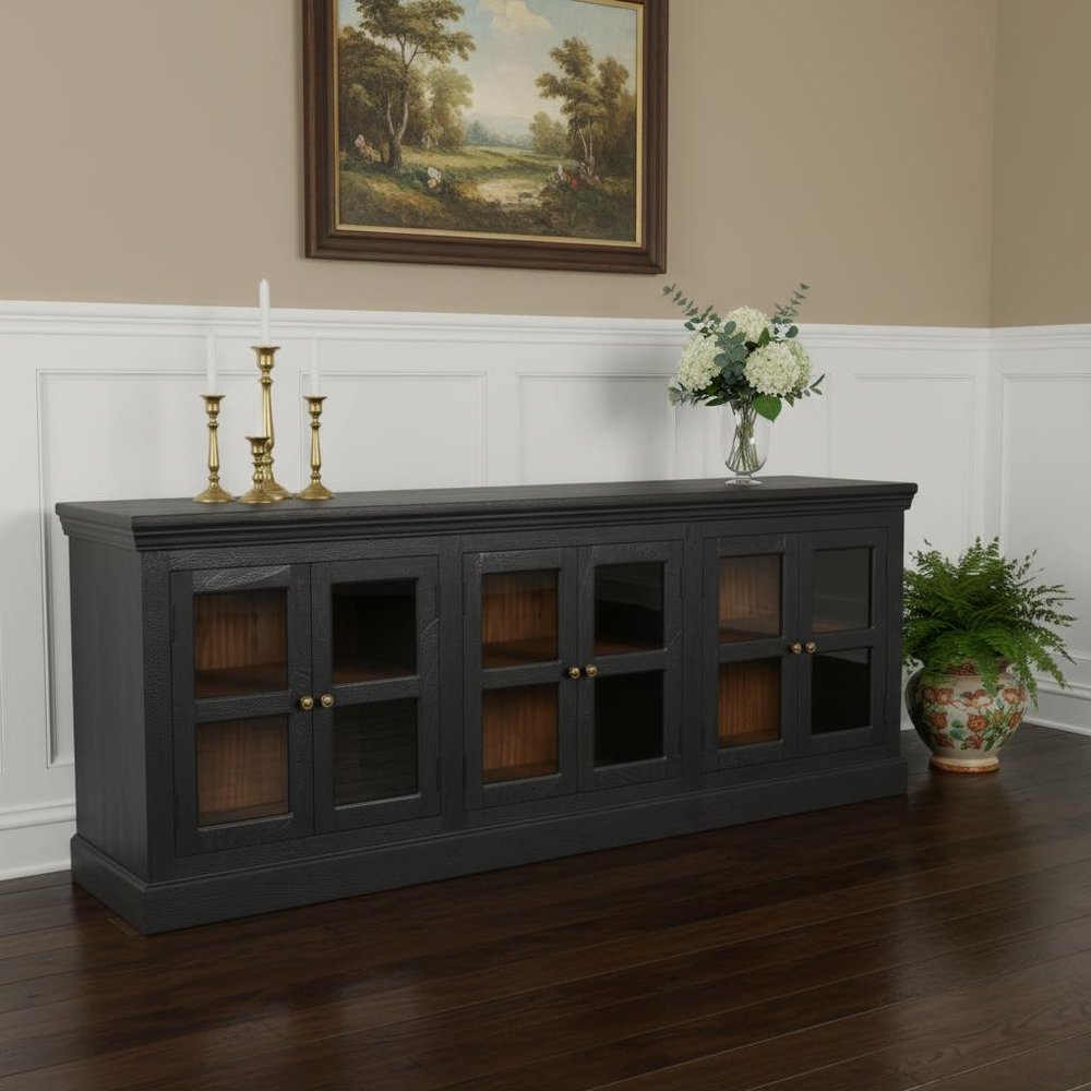 Charcoal Distressed Solid Wood Sideboard with Six Glass Doors - 93-inch