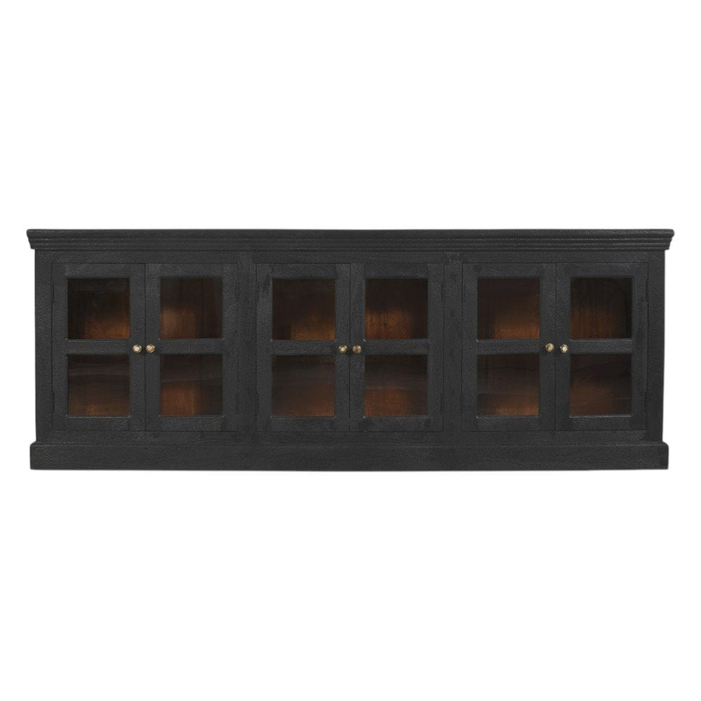 Charcoal Distressed Solid Wood Sideboard with Six Glass Doors - 93-inch