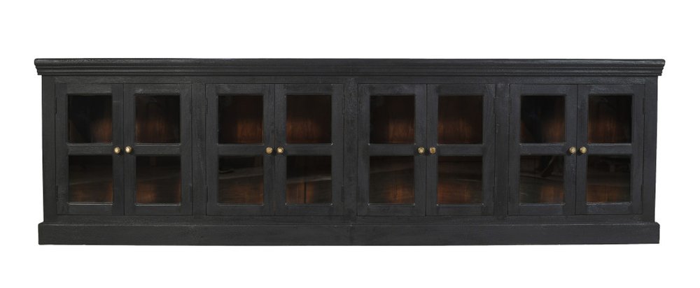 Charcoal Distressed Solid Wood Sideboard with 8 Glass Doors - 118-inch