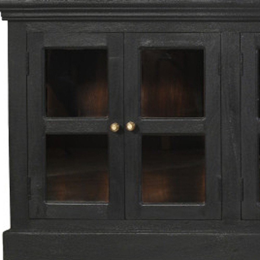 Charcoal Distressed Solid Wood Sideboard with 8 Glass Doors - 118-inch